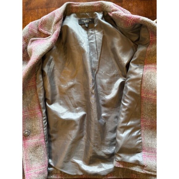 Talbots Blazer Women 6‎ Gray Purple Plaid Wool Blend Career Preppy Jacket - Picture 8 of 9